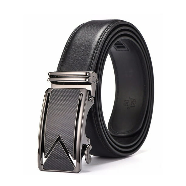 Fashion Mens Automatic Buckle Black Leather Ratchet Belt Waistband Strap Waist